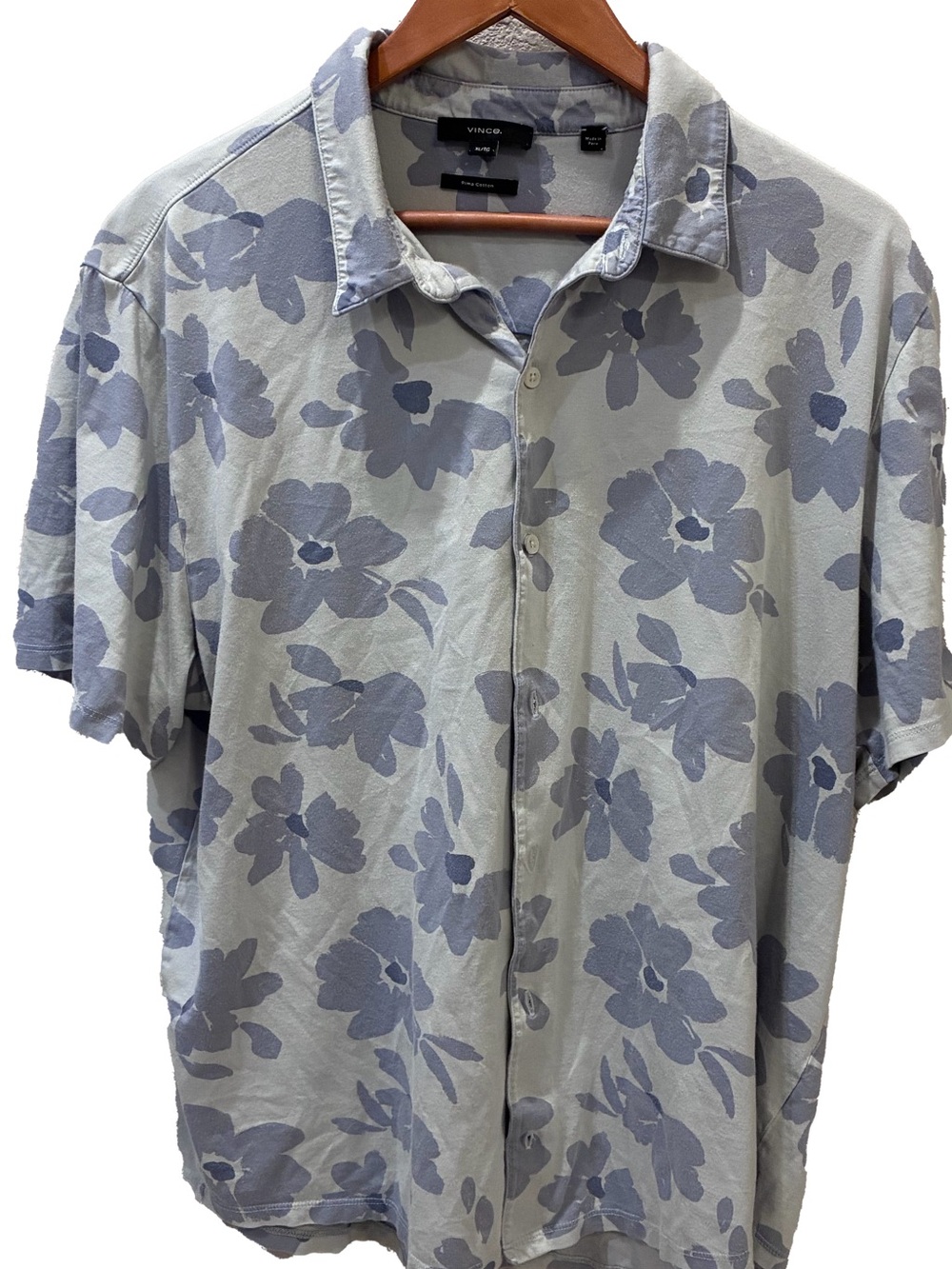 Vince Floral Pima Cotton Short-Sleeve Button Front Shirt Light Blue Size XL
